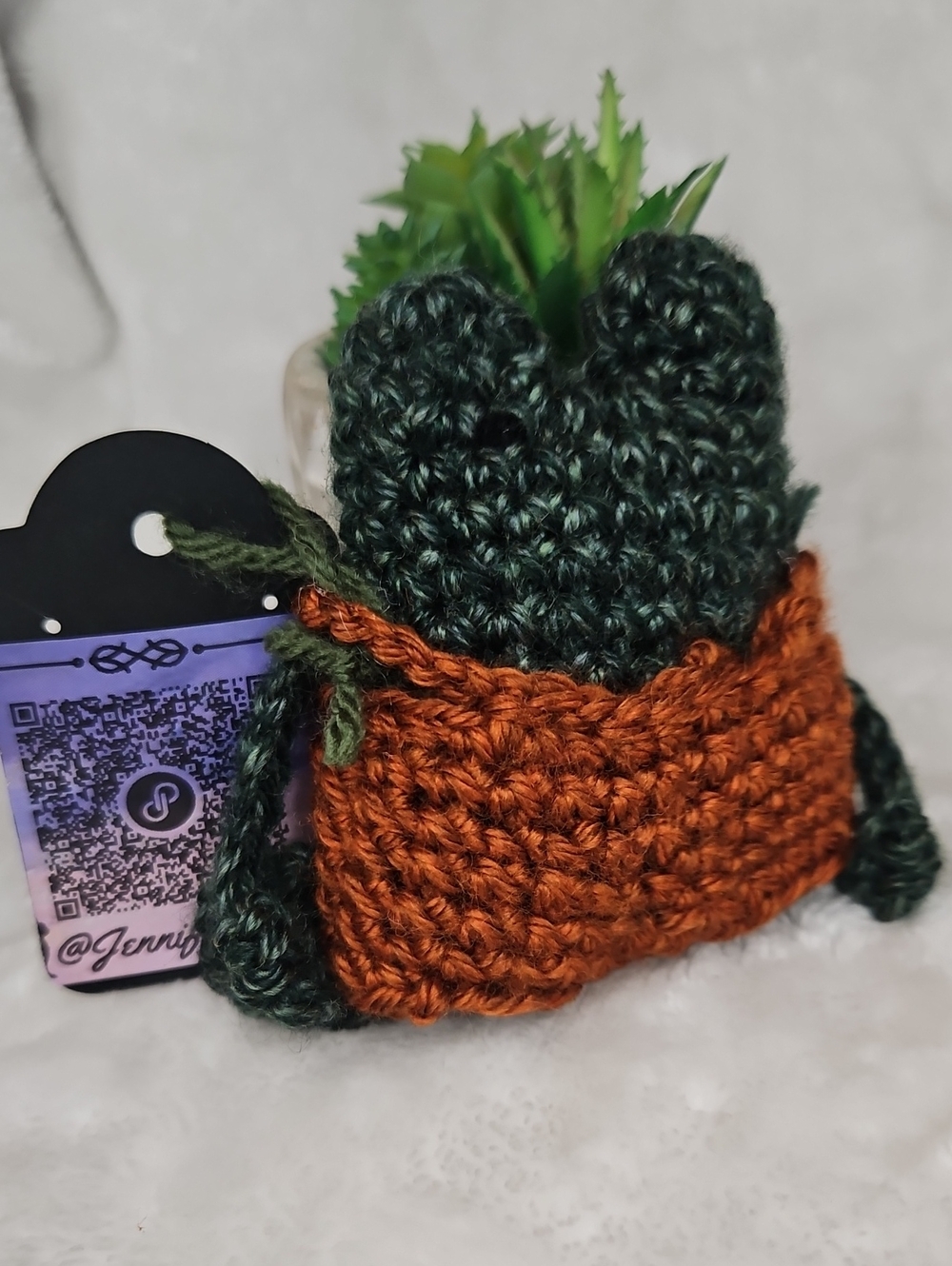 Handmade Crochet Frog Plushie in Overalls (NEW) - Picture 5 of 5